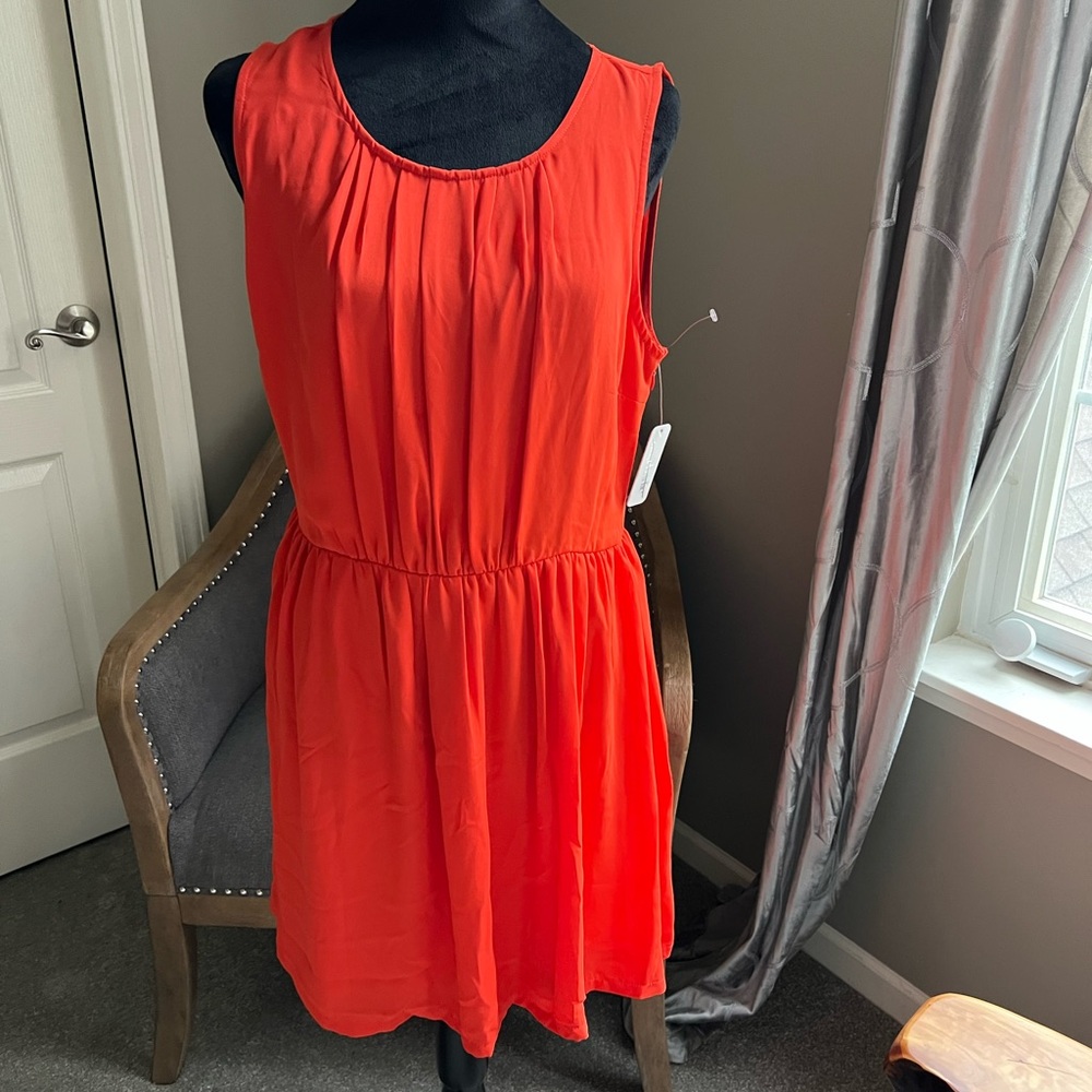 Charlies Orange Pleated Sundress Scoop Neck Mini